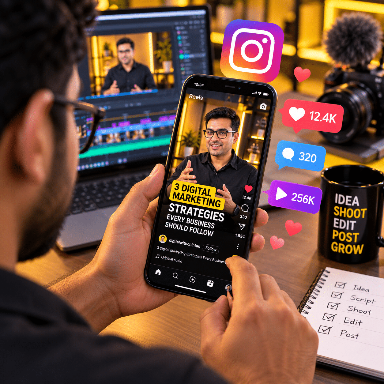 Digital marketing reel creation workspace